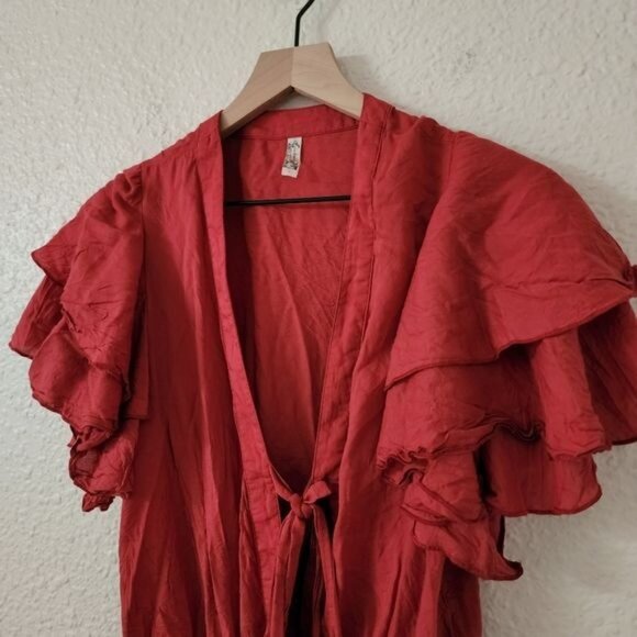 Free People Call Me Later Ruffle Sleeves Bodysuit in Rust Red Women's Size XS - Picture 4 of 8